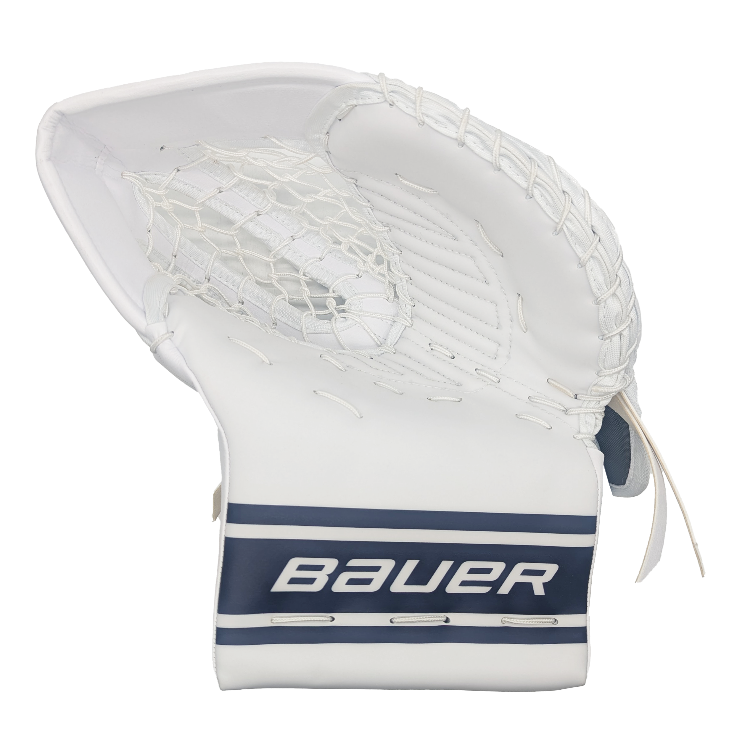 Bauer Vapor Hyperlite - Nouveau gant de gardien senior Pro Stock (blanc/bleu marine)